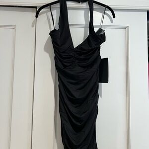 Lulu's Black Backless Ruched Dress